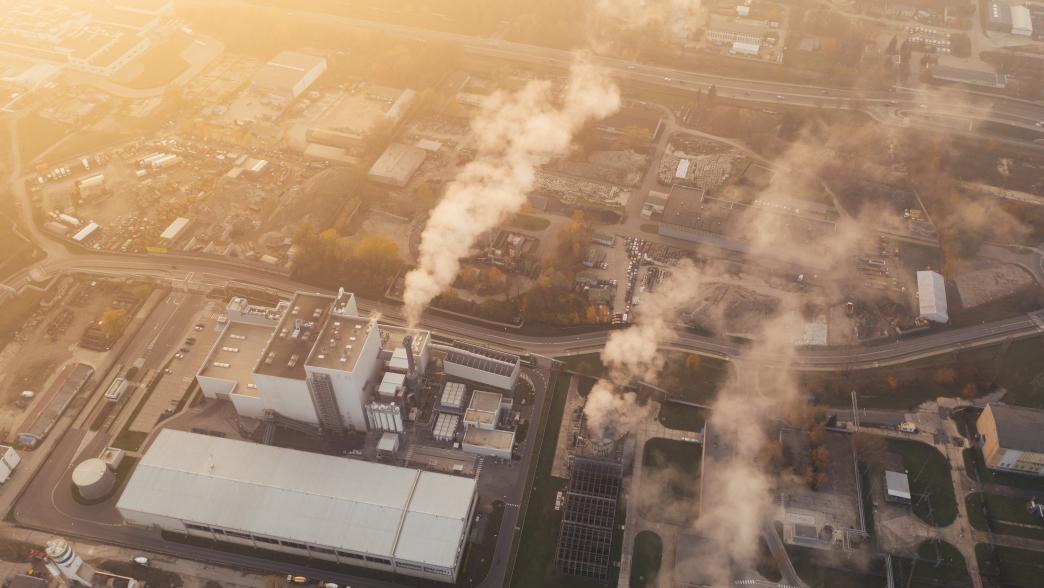 Aerial view of industrial emissions 