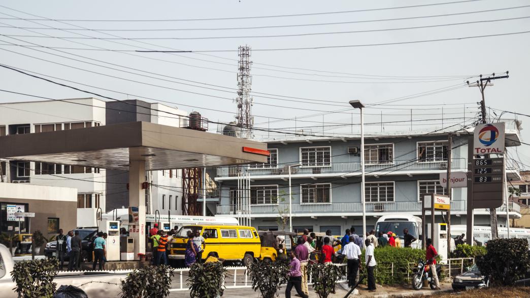 Crowded petrol station in Lagos, Nigeria
