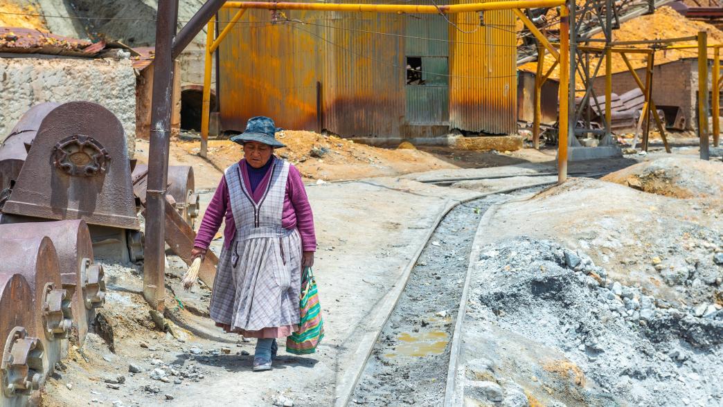 Woman in mining community walking