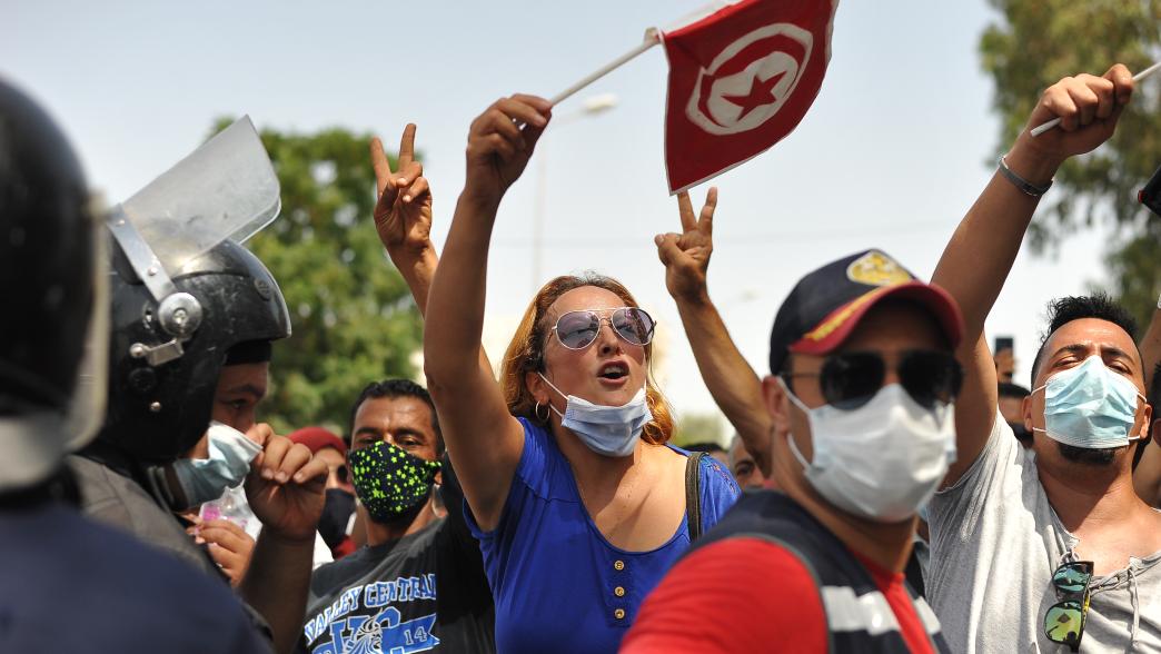 People protesting in Tunisia as part of the Arab Spring 