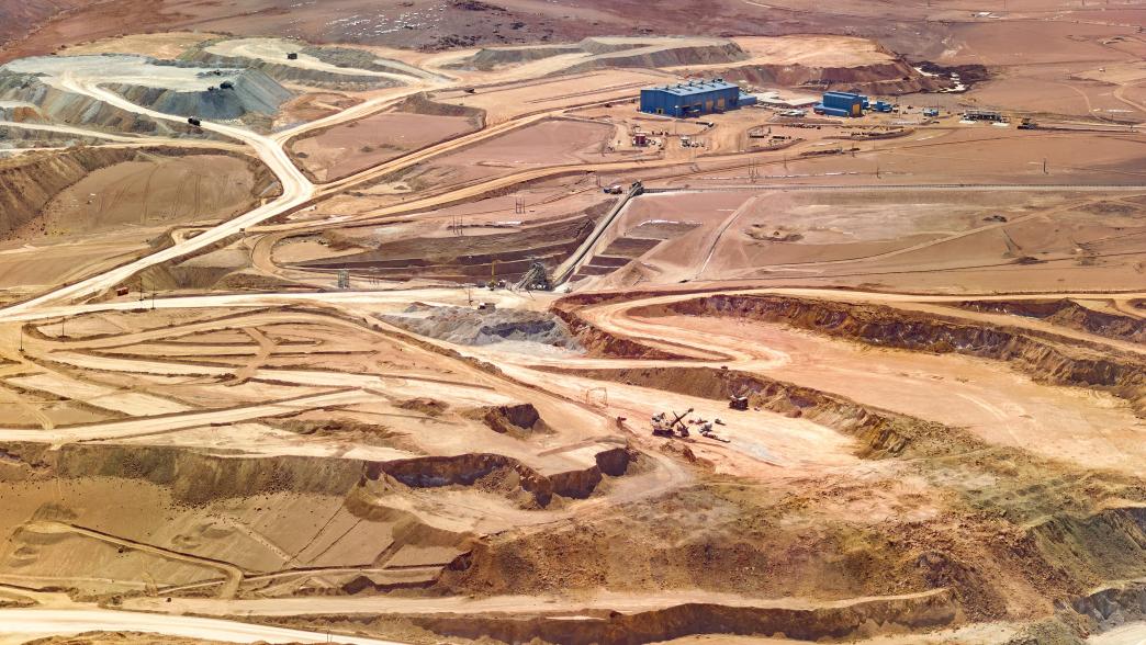 Aerial view of a copper mine at the altiplano of the Atacama Desert in northern Chile. 