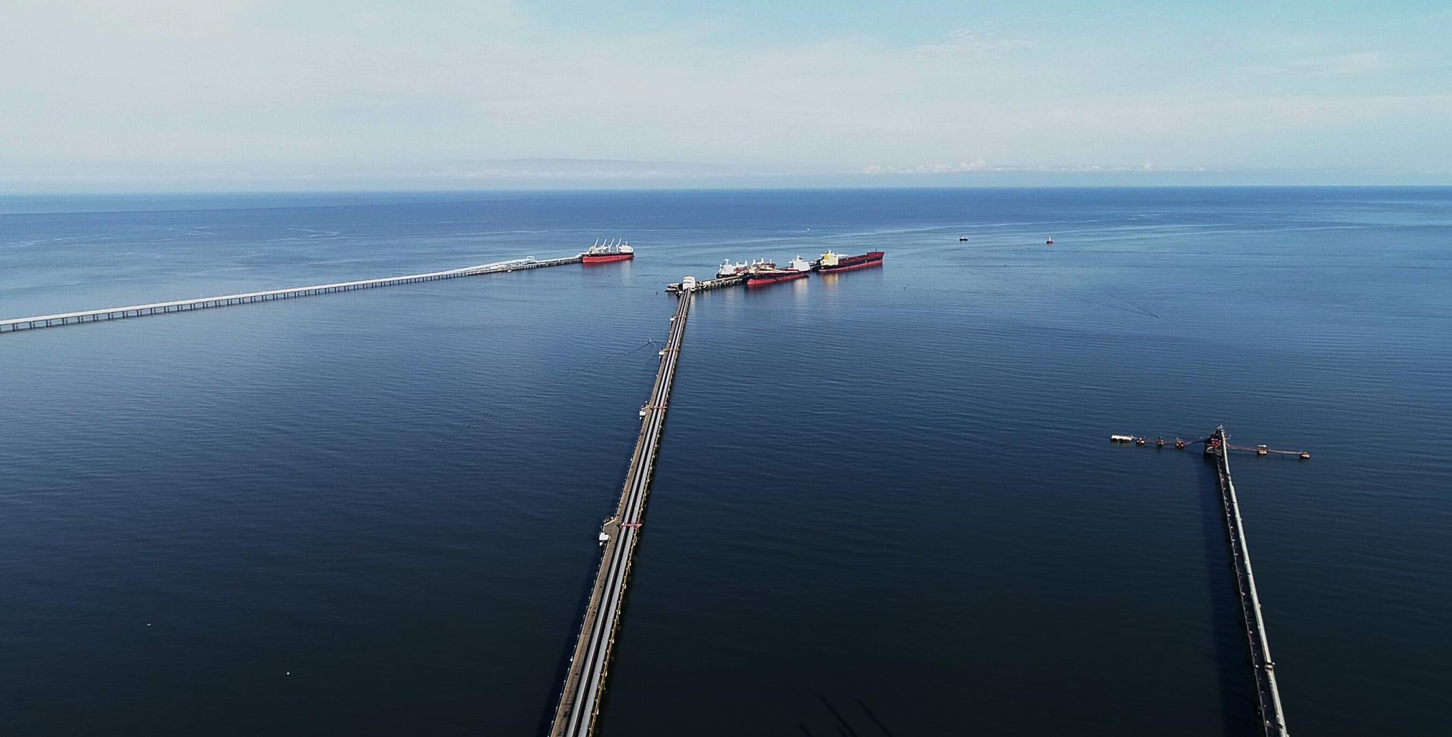 Cargo port with sea view, Drummond Ltd's operation in Santa Marta, Colombia