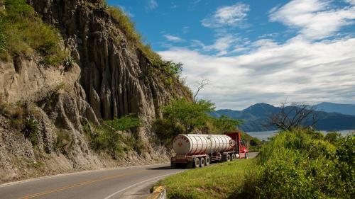 Gas truck driving on road