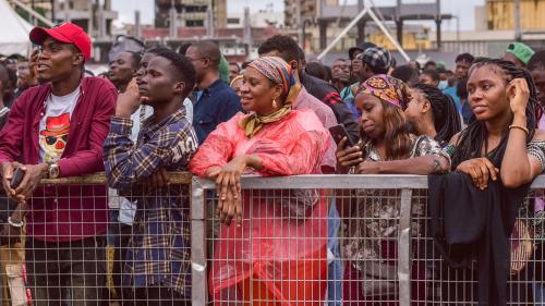 The crowd looks on stage during Youth Vote Count Mega concert organized by EU, and INEC at Tafawa Balewa Square in Lagos, NIGERIA, on June 11, 2022. Presidential elections holds in 2023