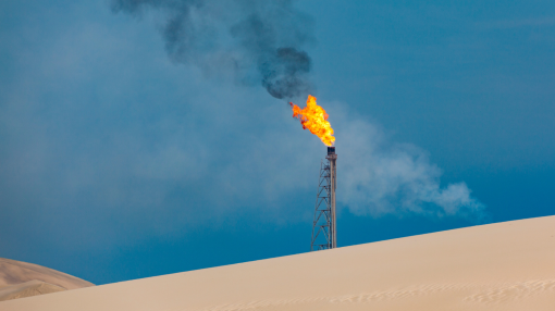Gas flaring in the desert, Qatar