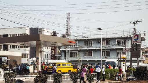 Crowded petrol station in Lagos, Nigeria