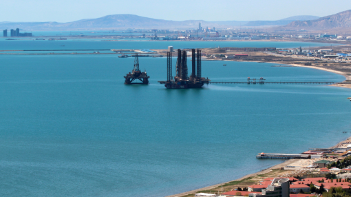 Oil platform off the Caspian sea coast near Baku, Azerbaijan