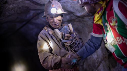 Miner in mining tunnel, Bolivia
