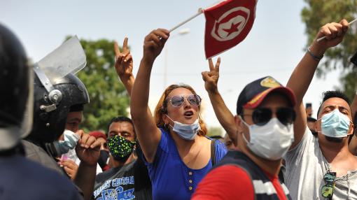 People protesting in Tunisia as part of the Arab Spring 