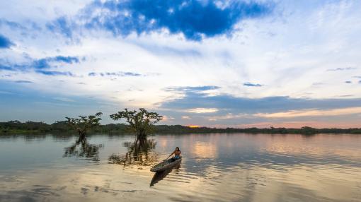 Putumayo river with person on boat