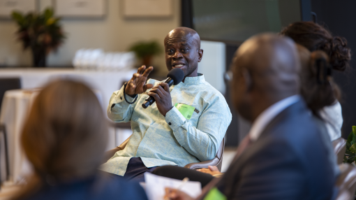 Nana Dr. Antwi-Boasiako Amoah speaking at an NRGI event
