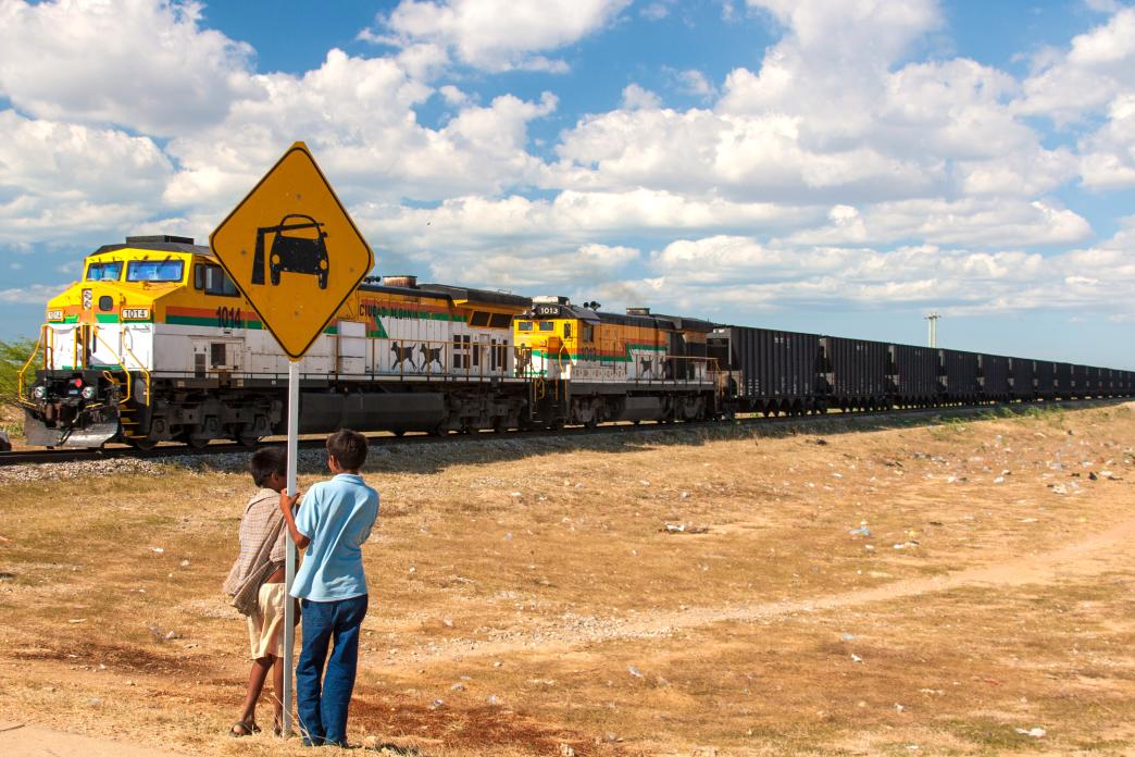 Mining community in Colombia by a train track