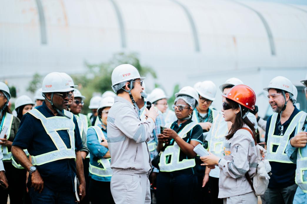 Group of colleagues meeting on mining site