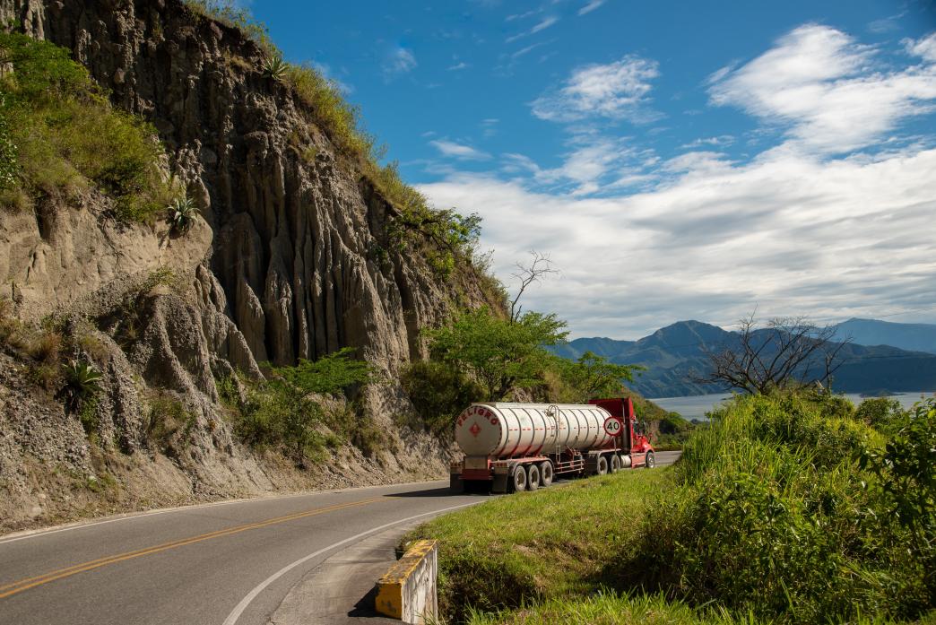 Gas truck driving on road